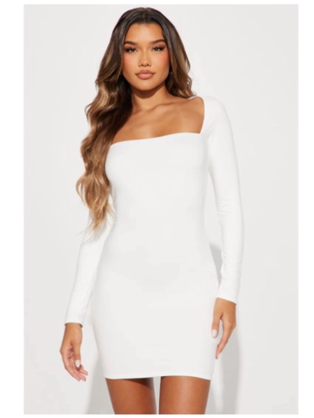 Fashion Nova White Halter-Back Long Sleeve Slip Dress